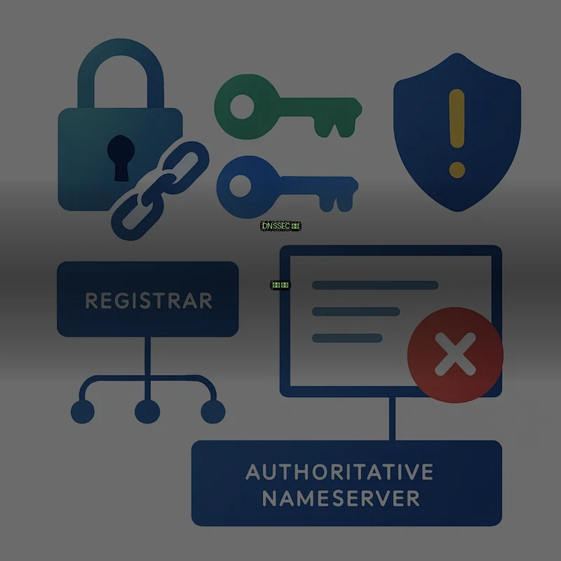 DNSSEC 검증 실패 원인 — DS 레코드와 DNSKEY 불일치 플랫 벡터 일러스트