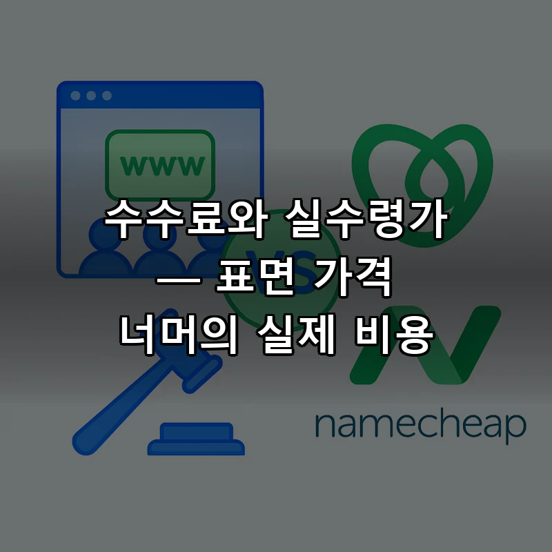 GoDaddy와 Namecheap 도메인 경매 수수료 비교 및 실수령가 계산 설명 일러스트