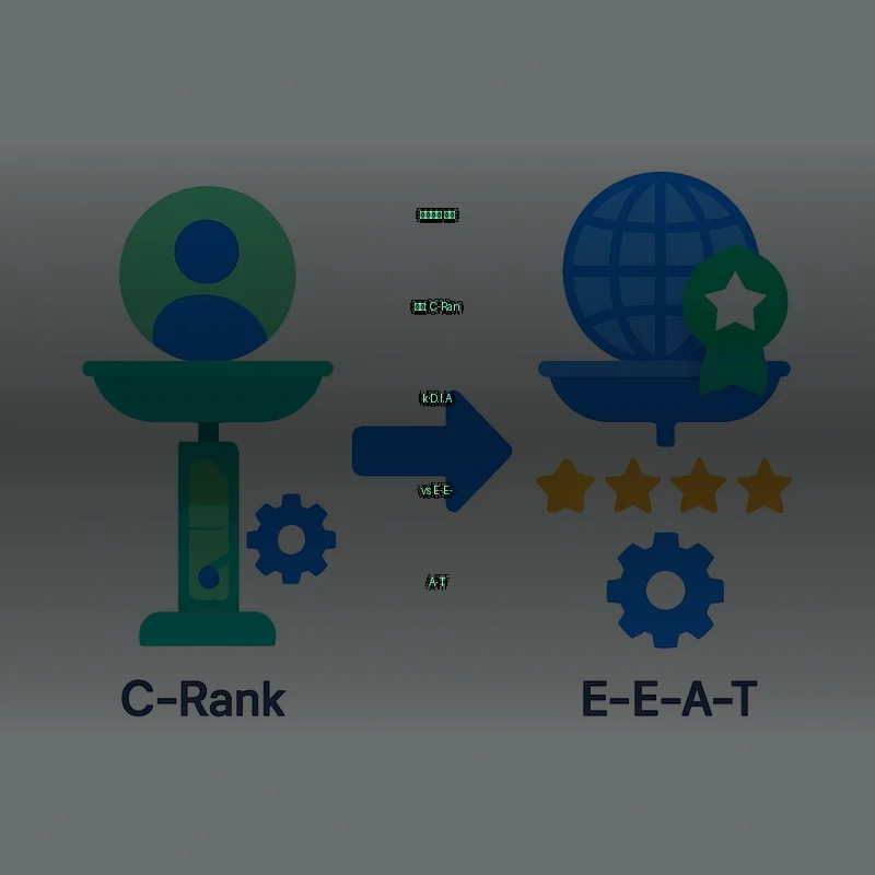 네이버 C-Rank D.I.A 알고리즘과 구글 E-E-A-T 알고리즘 비교 플랫 벡터 일러스트