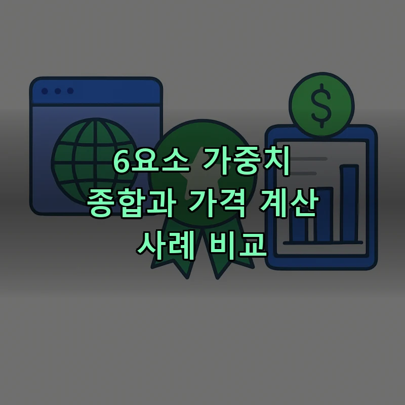 프리미엄 도메인 가격 산정을 위한 6가지 요소의 가중치 비율을 보여주는 플랫 벡터 일러스트레이션